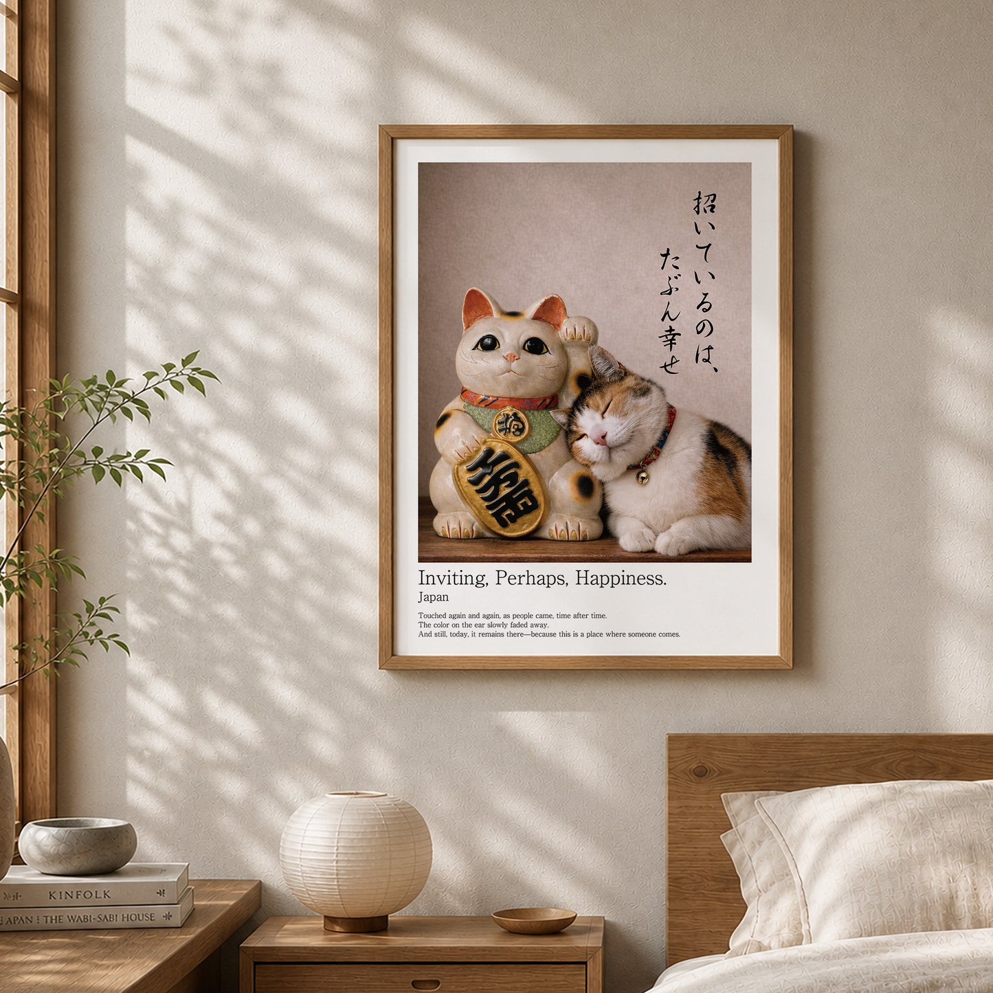 Inviting Happiness – Japanese Maneki Neko & Calico Cat Wall Art Print (3:4 Edition)