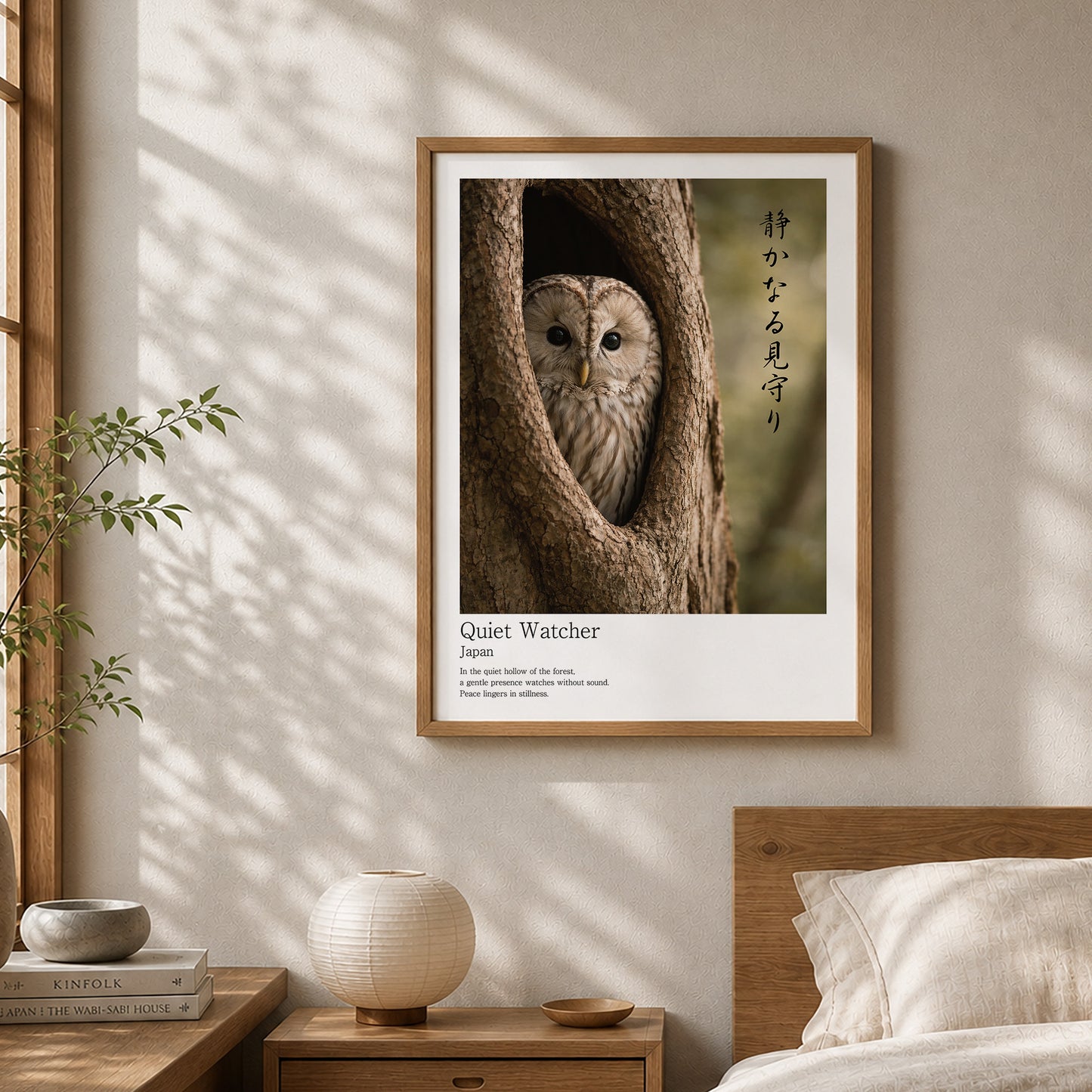 Quiet Watcher – Japanese Owl Wall Art Print (3:4 Edition)