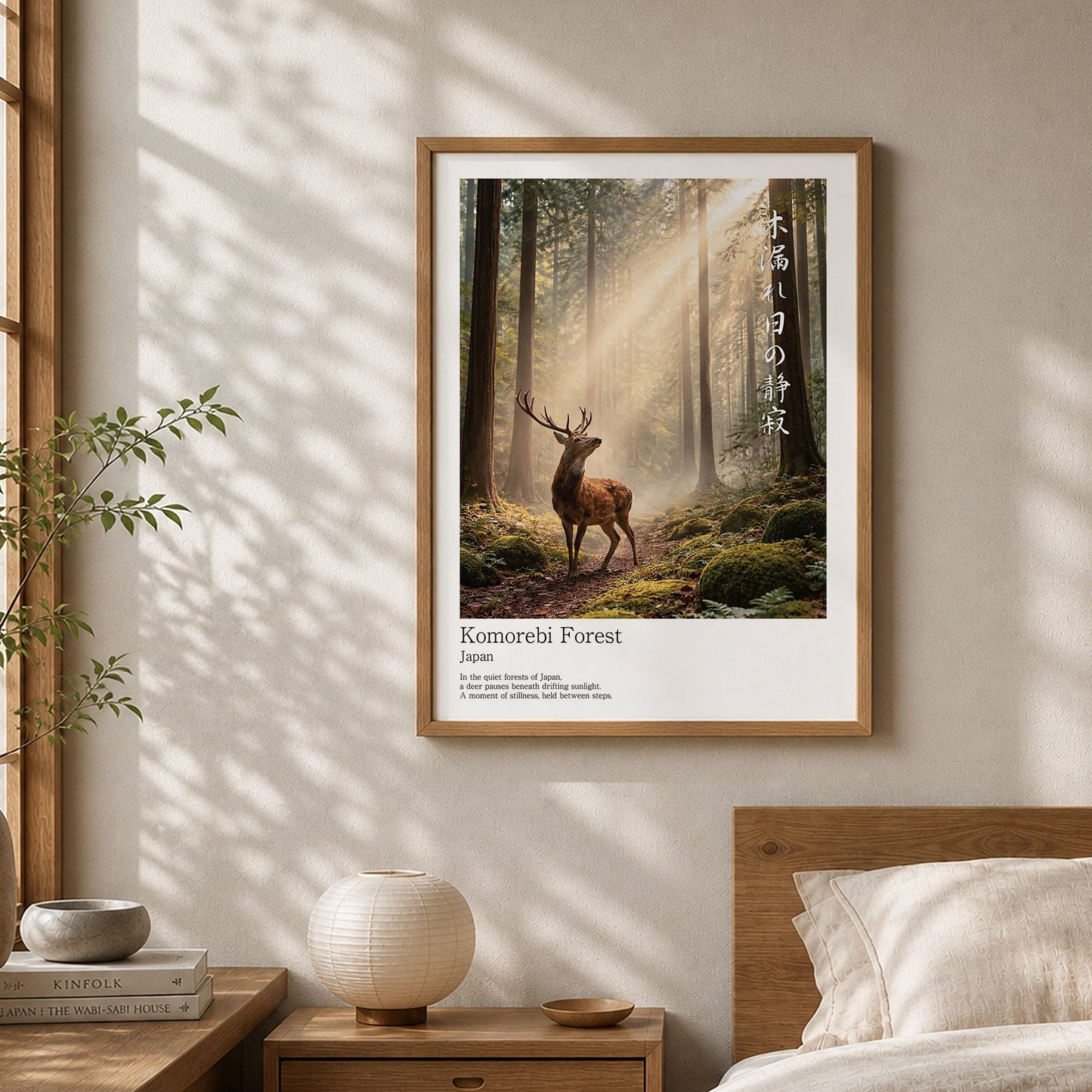 Japanese Deer in Cedar Forest – Serene Sika Deer Wall Art Print (3:4 Edition)