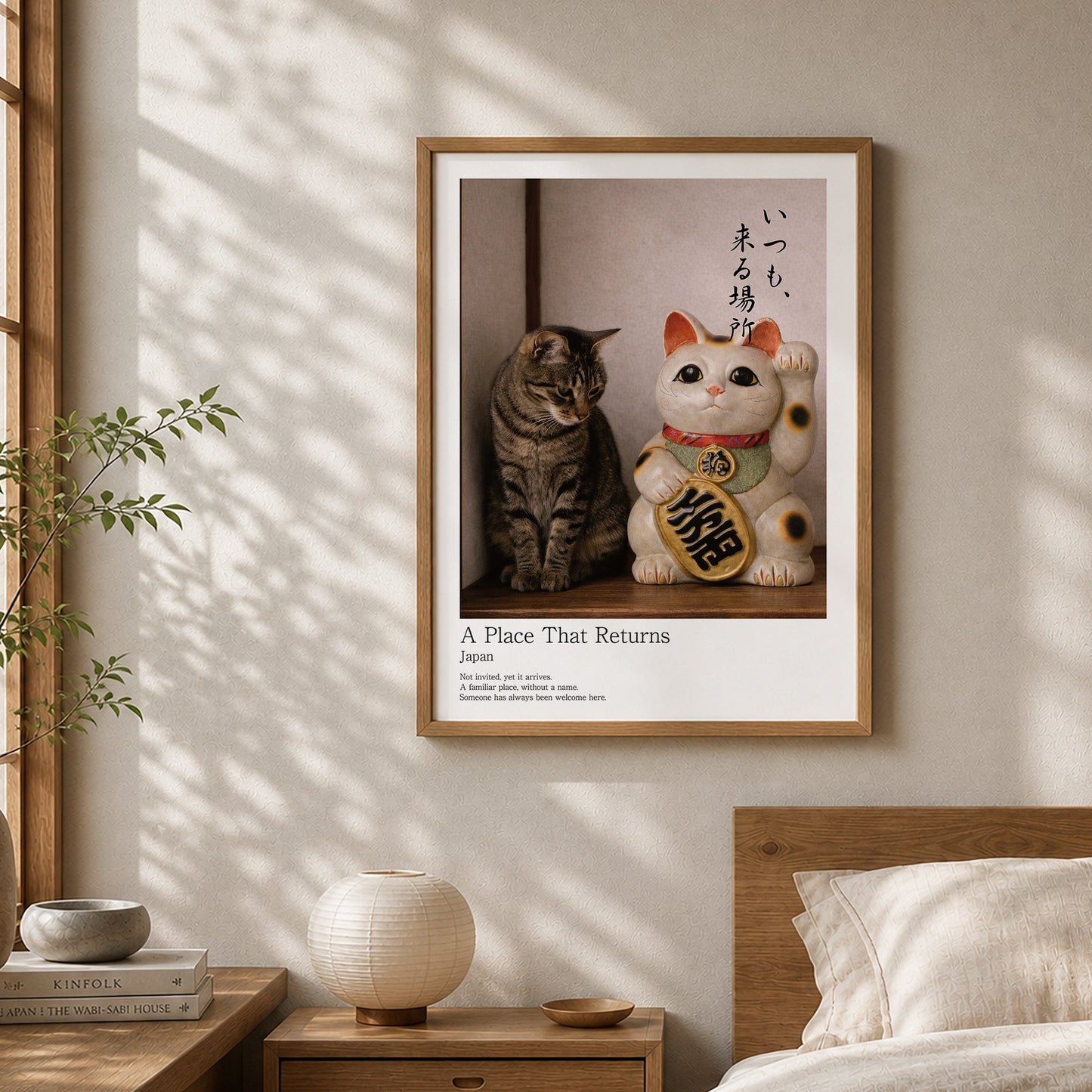 Lucky Companion – Japanese Maneki Neko & Tabby Cat Wall Art Print (3:4 Edition)