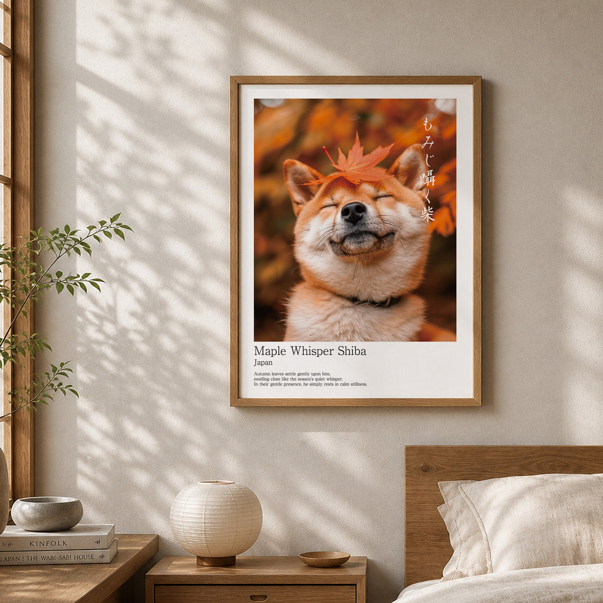 Japanese Shiba Inu Autumn Art – Maple Zen Dog Print, Minimalist Japandi Wall Decor (3:4 Edition)