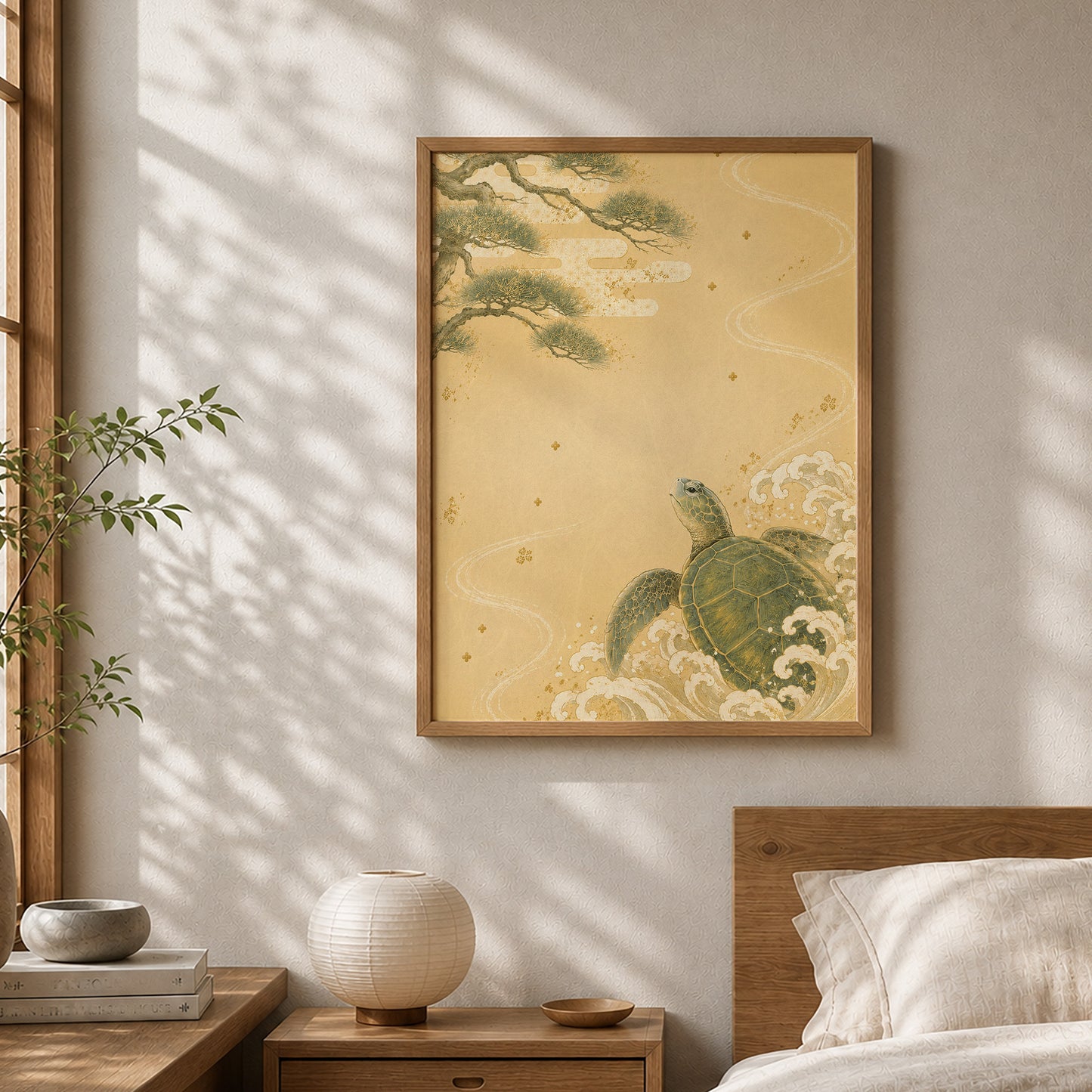 Turtle and Pine Waves – Japanese Turtle Wall Art Print (3:4 Edition)