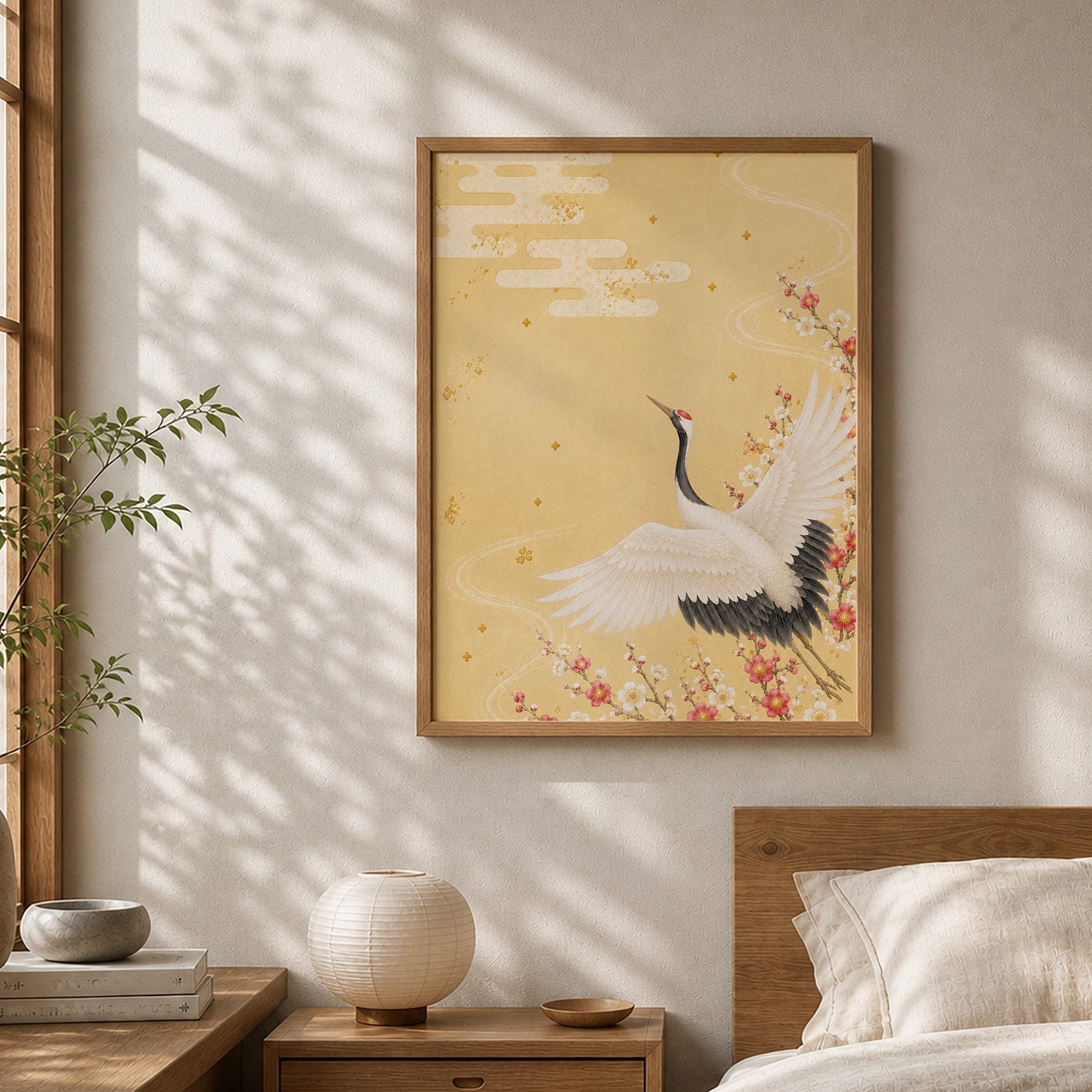 Crane and Plum Blossoms – Japanese Crane Wall Art Print (3:4 Edition)