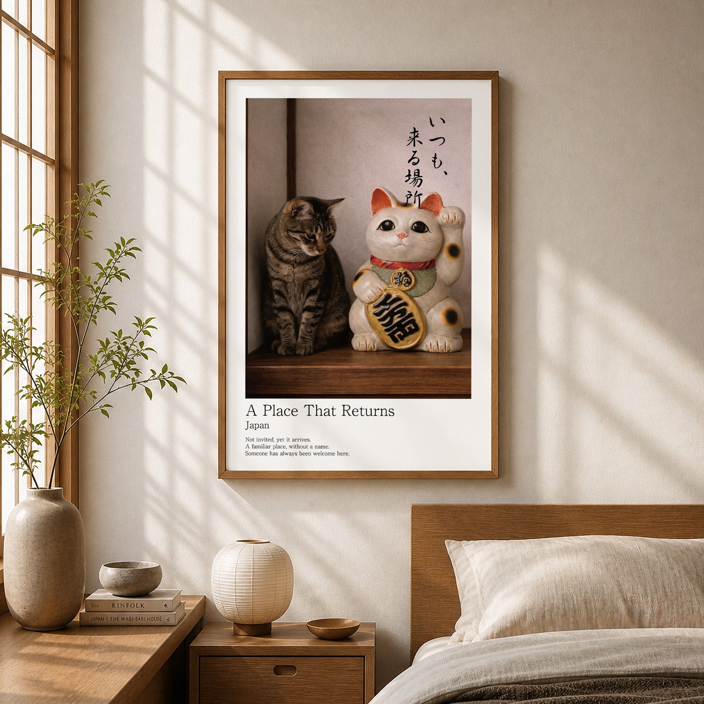 Lucky Companion – Japanese Maneki Neko & Tabby Cat Wall Art Print (2:3 Edition)
