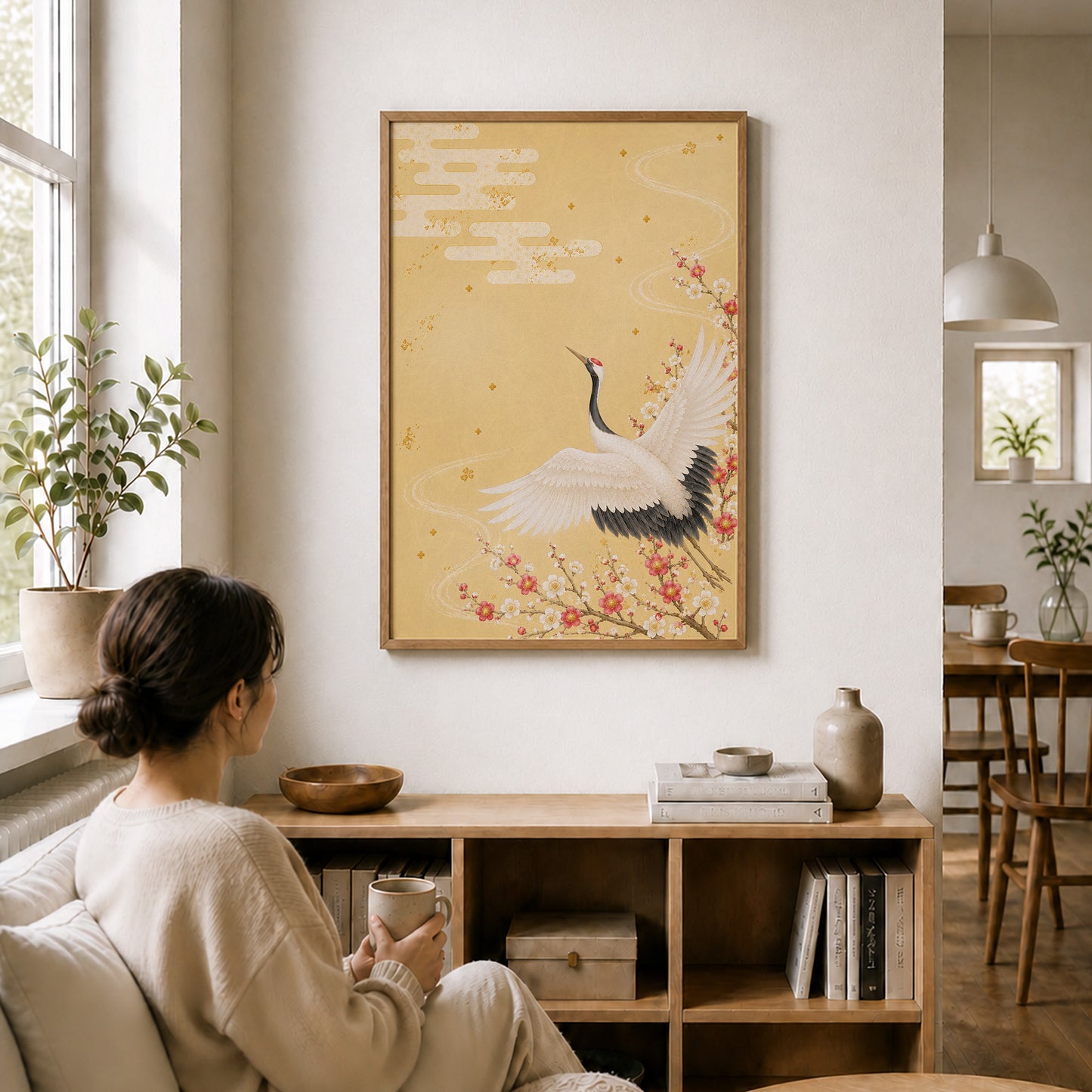 Crane and Plum Blossoms – Japanese Crane Wall Art Print (2:3 Edition)