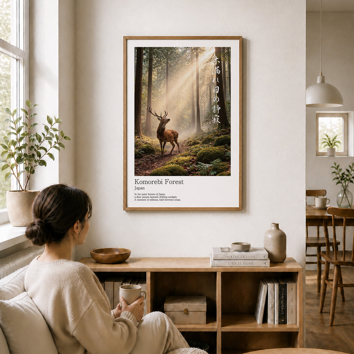 Japanese Deer in Cedar Forest – Serene Sika Deer Wall Art Print (2:3 Edition)