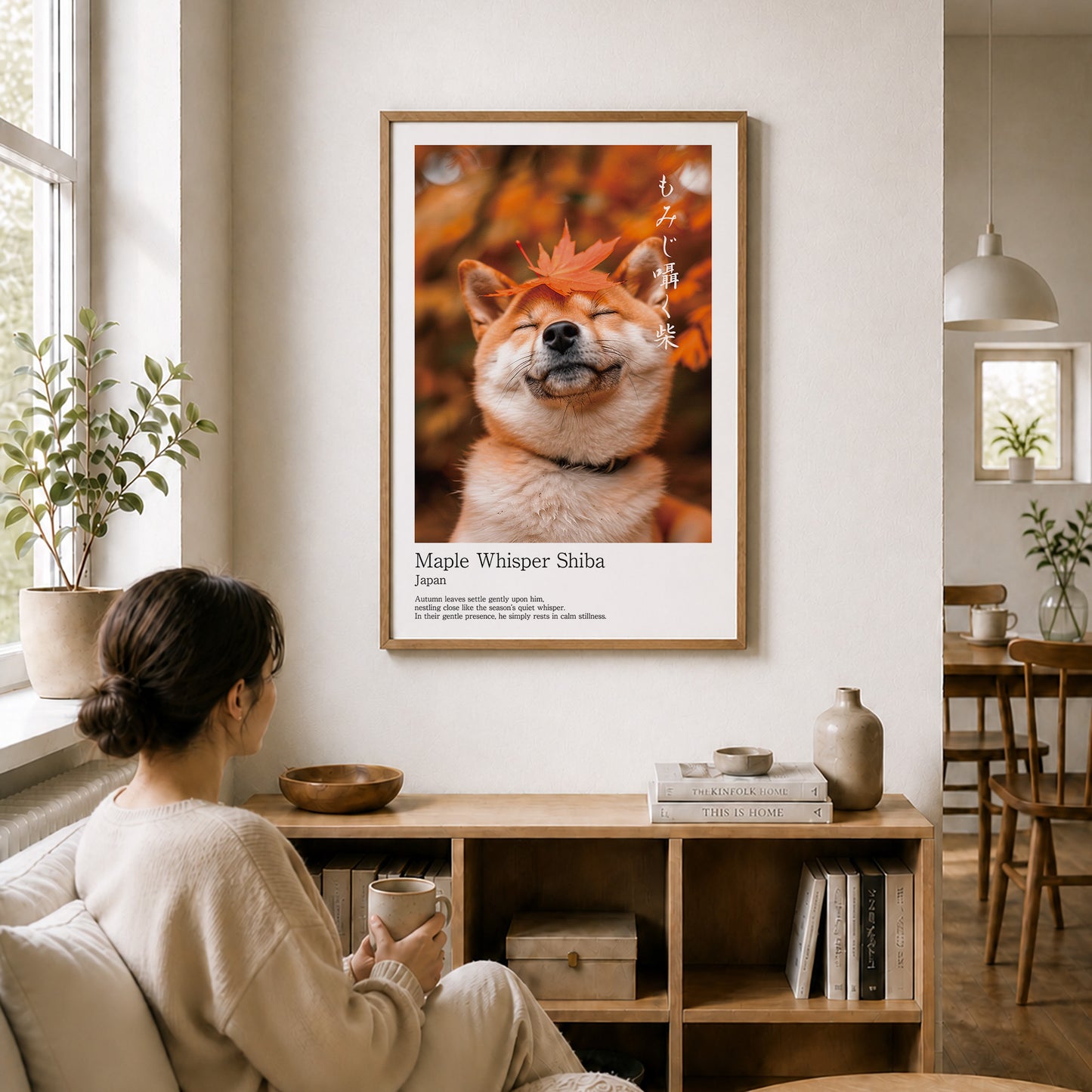 Japanese Shiba Inu Autumn Art – Maple Zen Dog Print, Minimalist Japandi Wall Decor (2:3 Edition)