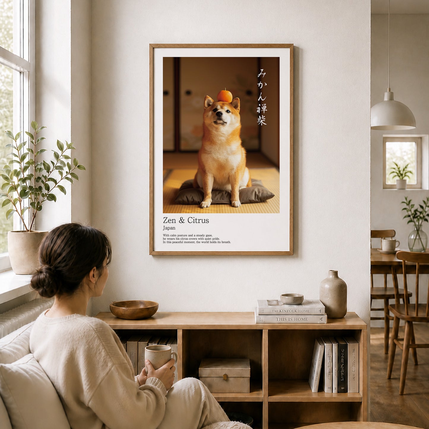 Japanese Shiba Inu Art Print – Zen & Citrus, Minimalist Japandi Dog Wall Decor (2:3 Edition)