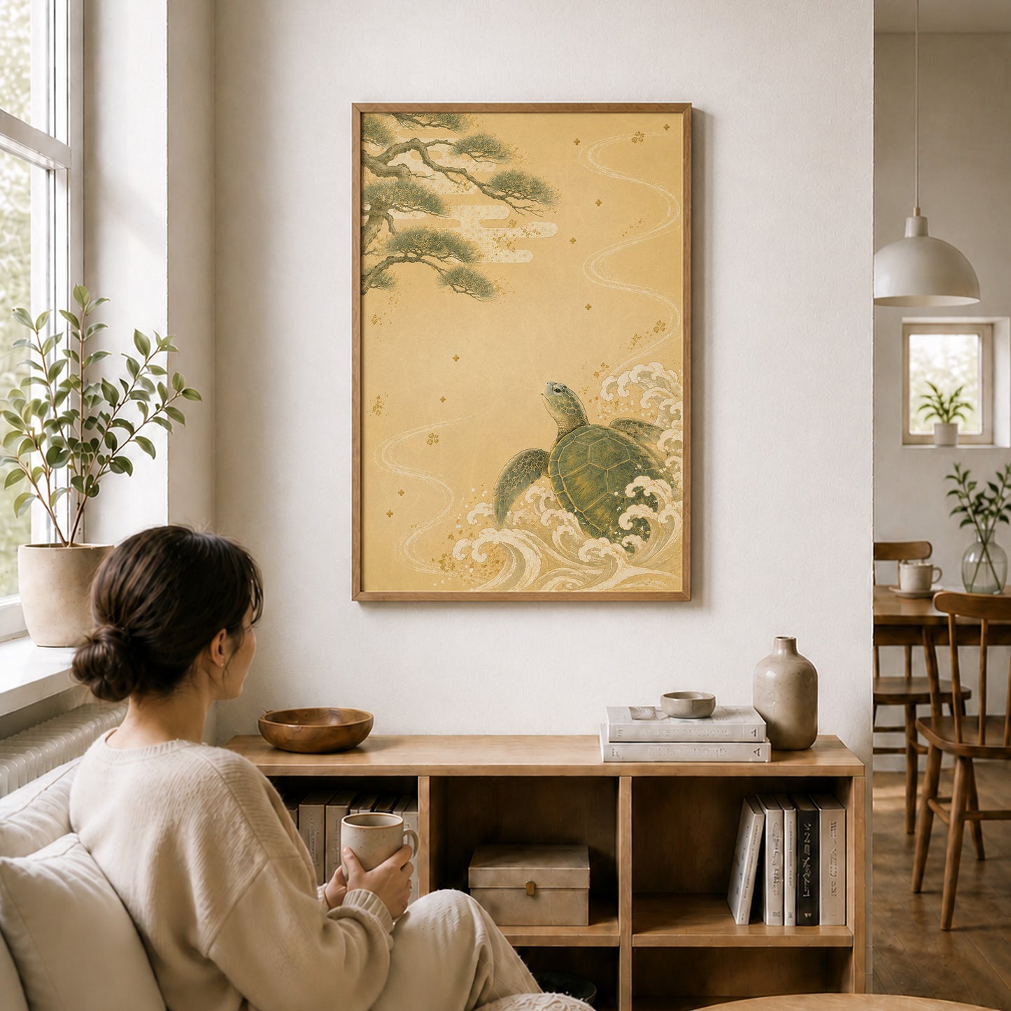 Turtle and Pine Waves – Japanese Turtle Wall Art Print (2:3 Edition)