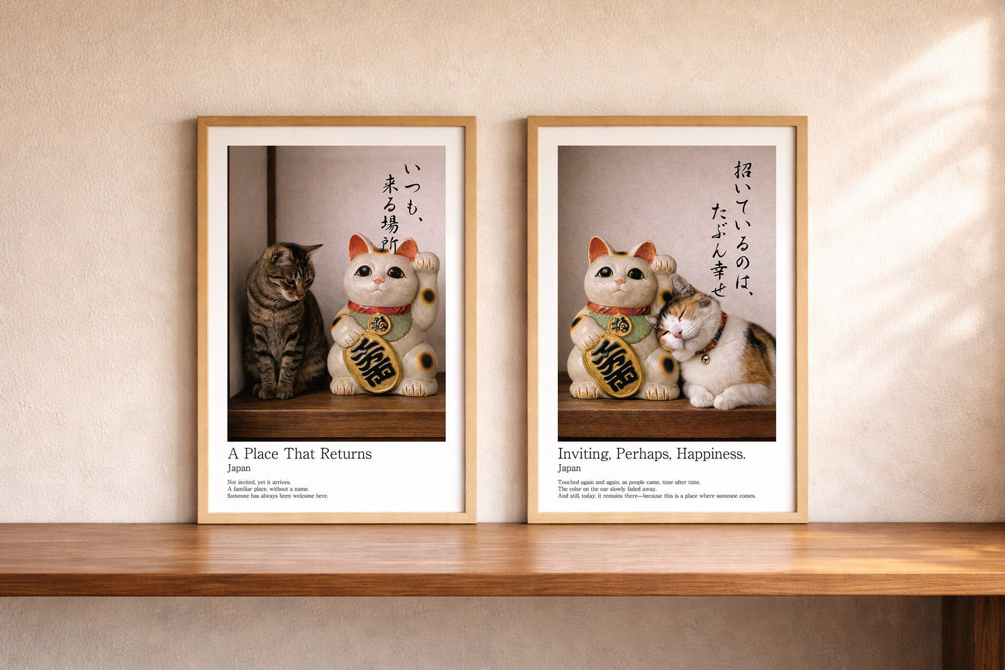 Lucky Companion – Japanese Maneki Neko & Tabby Cat Wall Art Print (2:3 Edition)