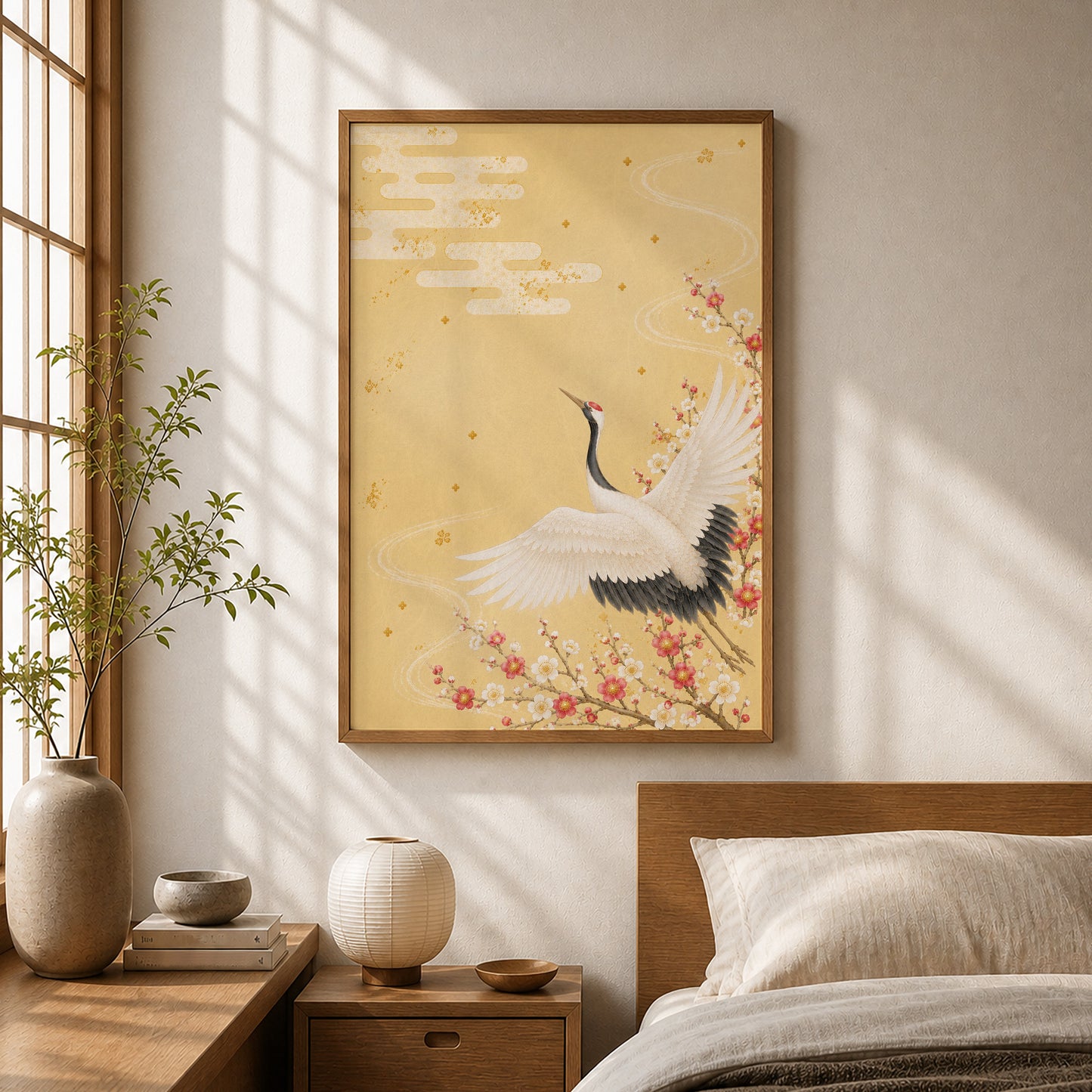 Crane and Plum Blossoms – Japanese Crane Wall Art Print (2:3 Edition)