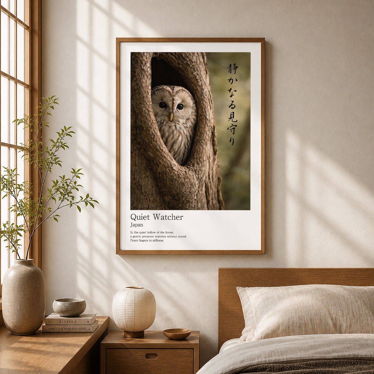 Quiet Watcher – Japanese Owl Wall Art Print (2:3 Edition)