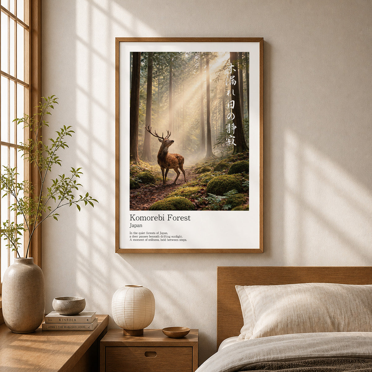 Japanese Deer in Cedar Forest – Serene Sika Deer Wall Art Print (2:3 Edition)