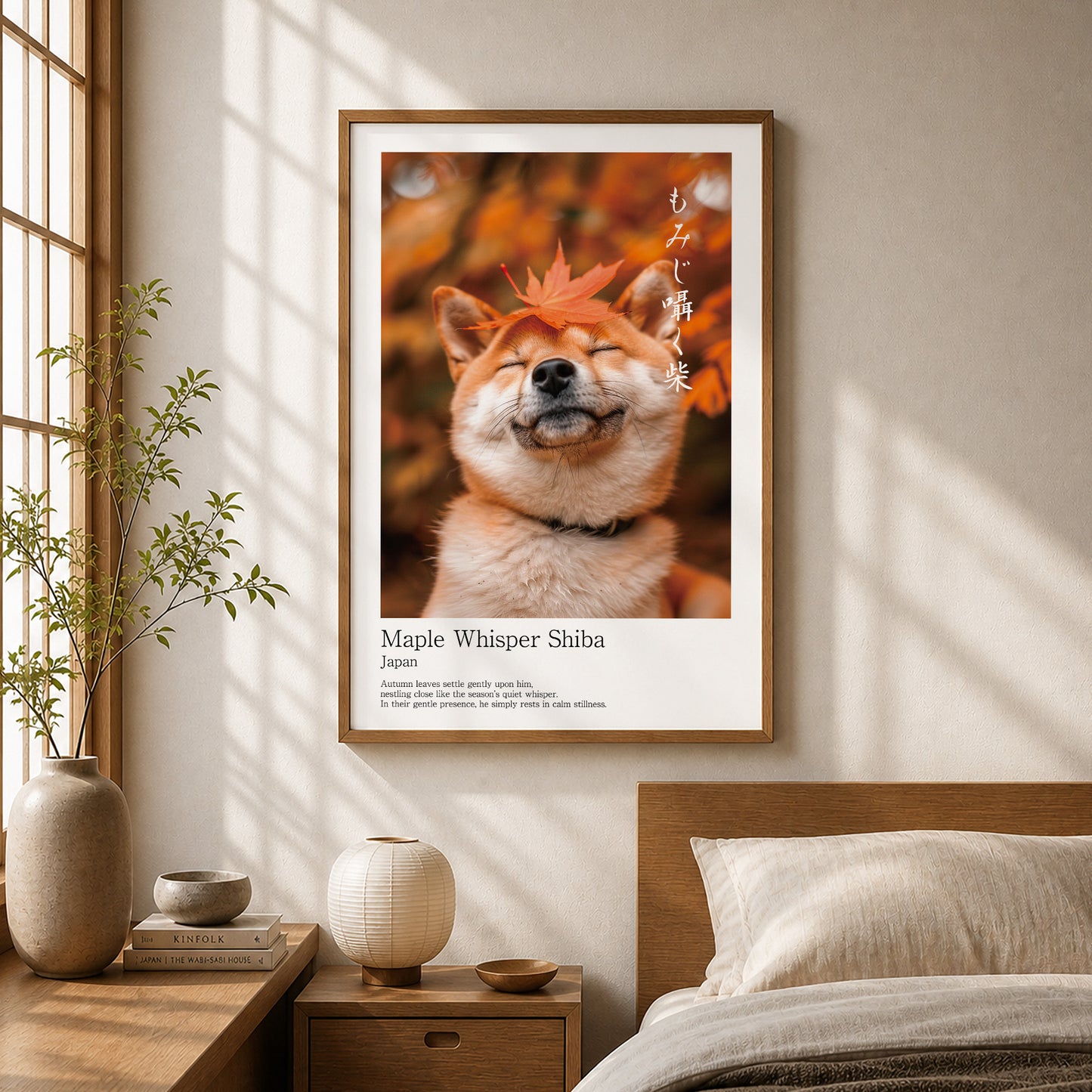 Japanese Shiba Inu Autumn Art – Maple Zen Dog Print, Minimalist Japandi Wall Decor (2:3 Edition)