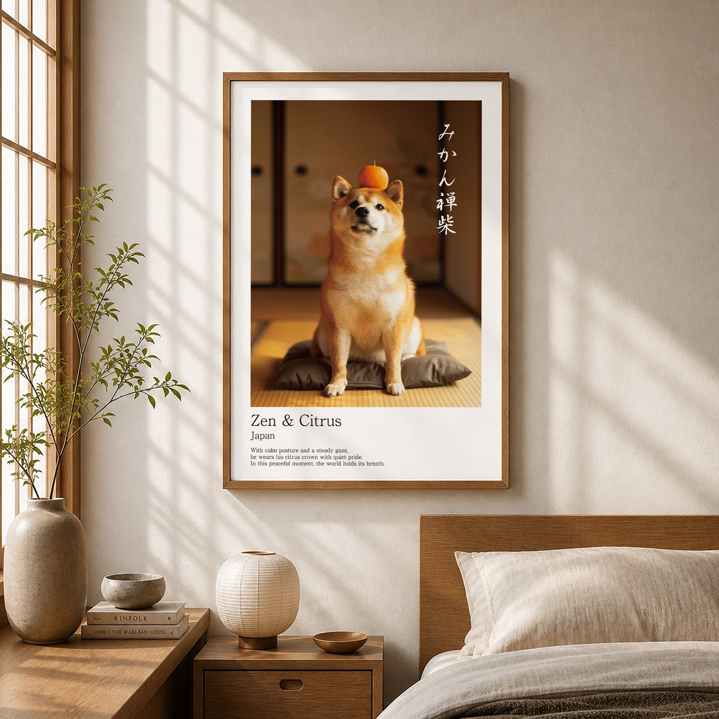 Japanese Shiba Inu Art Print – Zen & Citrus, Minimalist Japandi Dog Wall Decor (2:3 Edition)