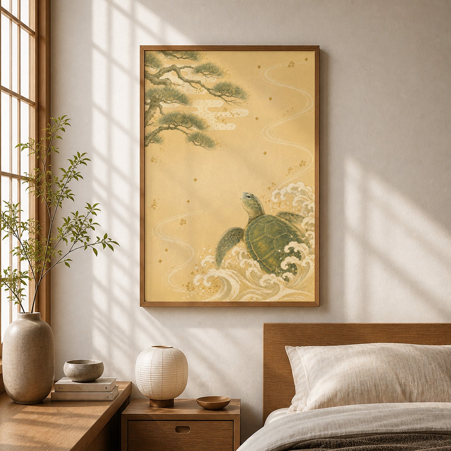Turtle and Pine Waves – Japanese Turtle Wall Art Print (2:3 Edition)