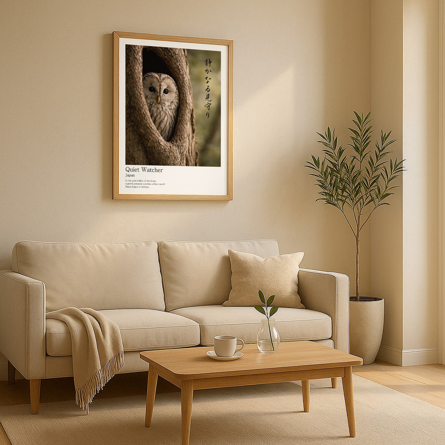 Quiet Watcher – Japanese Owl Wall Art Print (3:4 Edition)