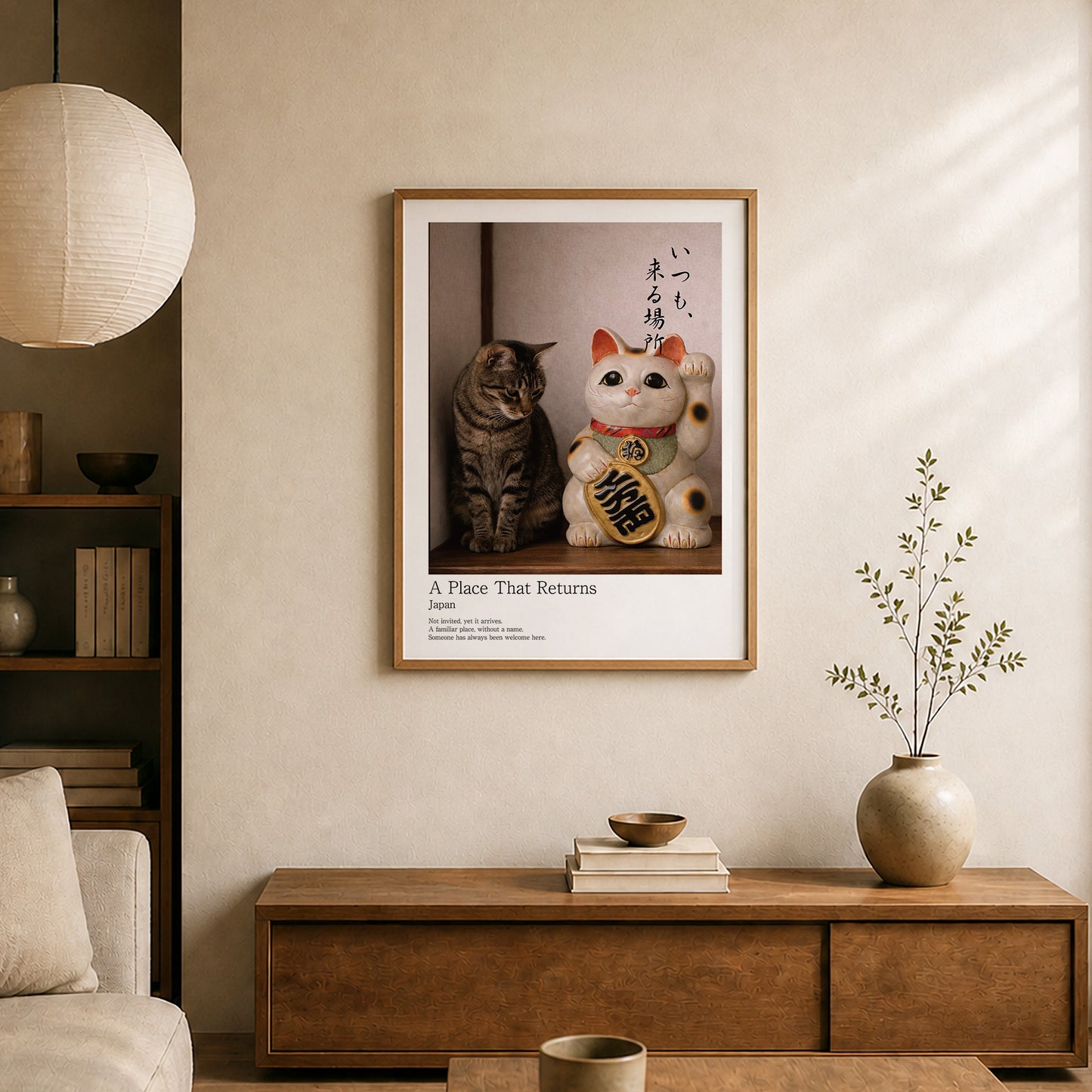 Inviting Happiness – Japanese Maneki Neko & Calico Cat Wall Art Print (3:4 Edition)