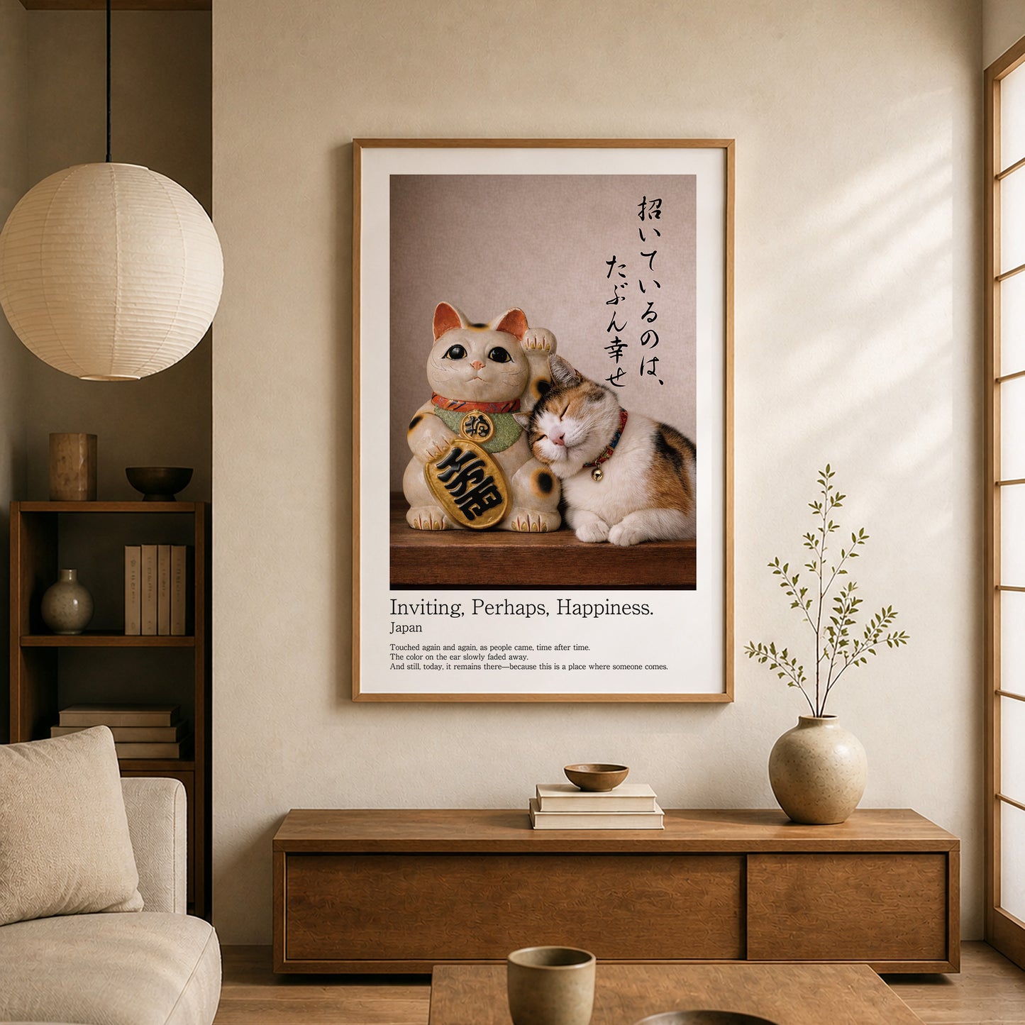 Inviting Happiness – Japanese Maneki Neko & Calico Cat Wall Art Print (2:3 Edition)