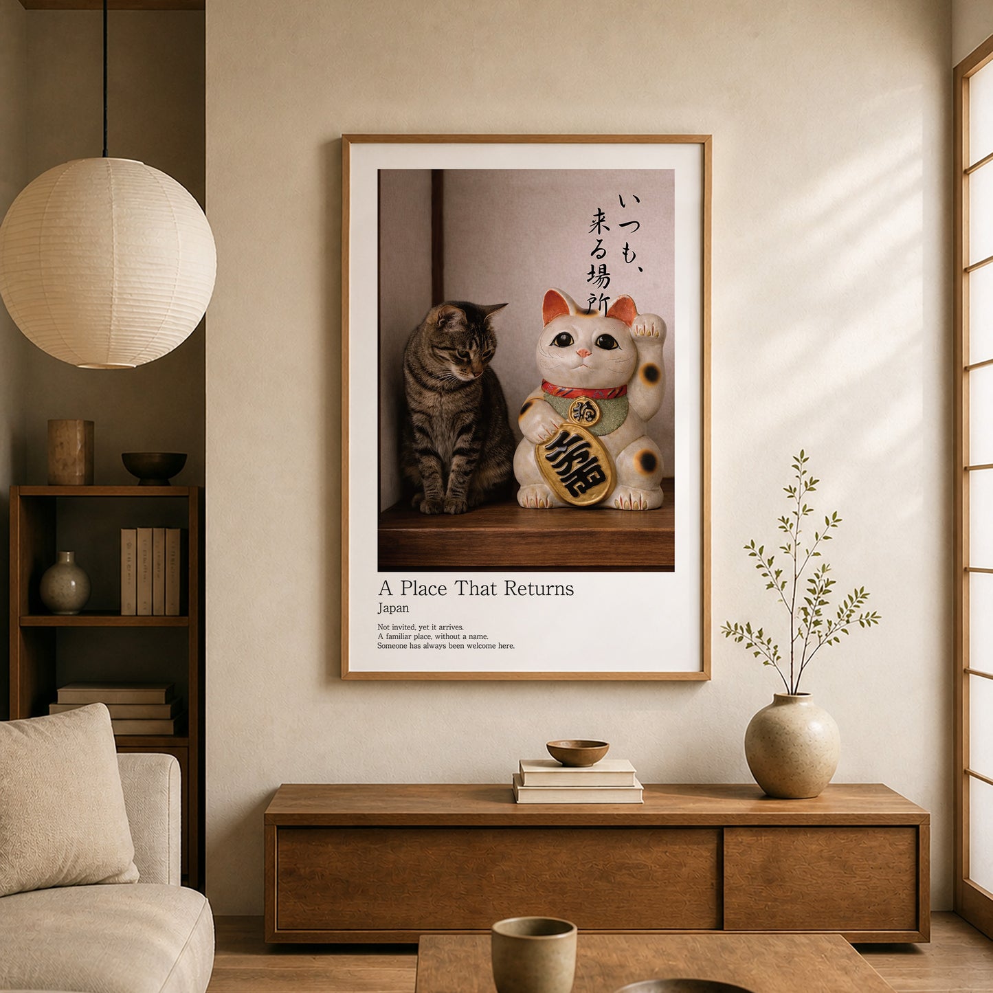 Lucky Companion – Japanese Maneki Neko & Tabby Cat Wall Art Print (2:3 Edition)