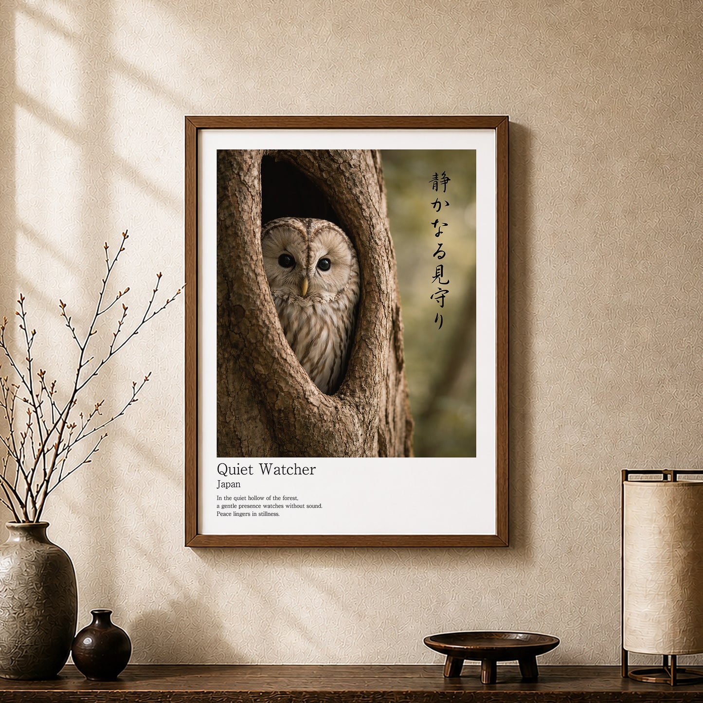 Quiet Watcher – Japanese Owl Wall Art Print (3:4 Edition)