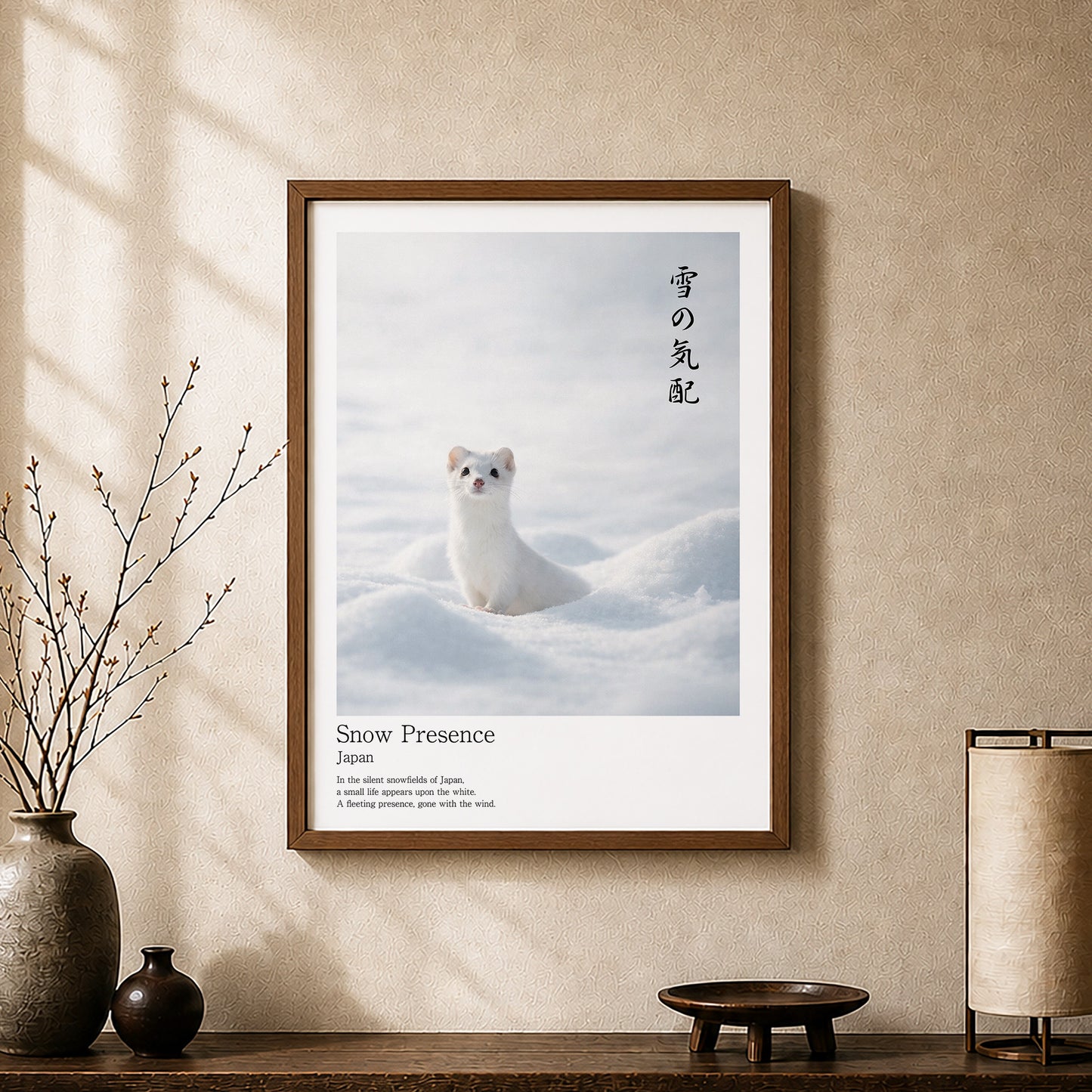 Snow Presence – Japanese Ermine Wall Art Print (3:4 Edition)