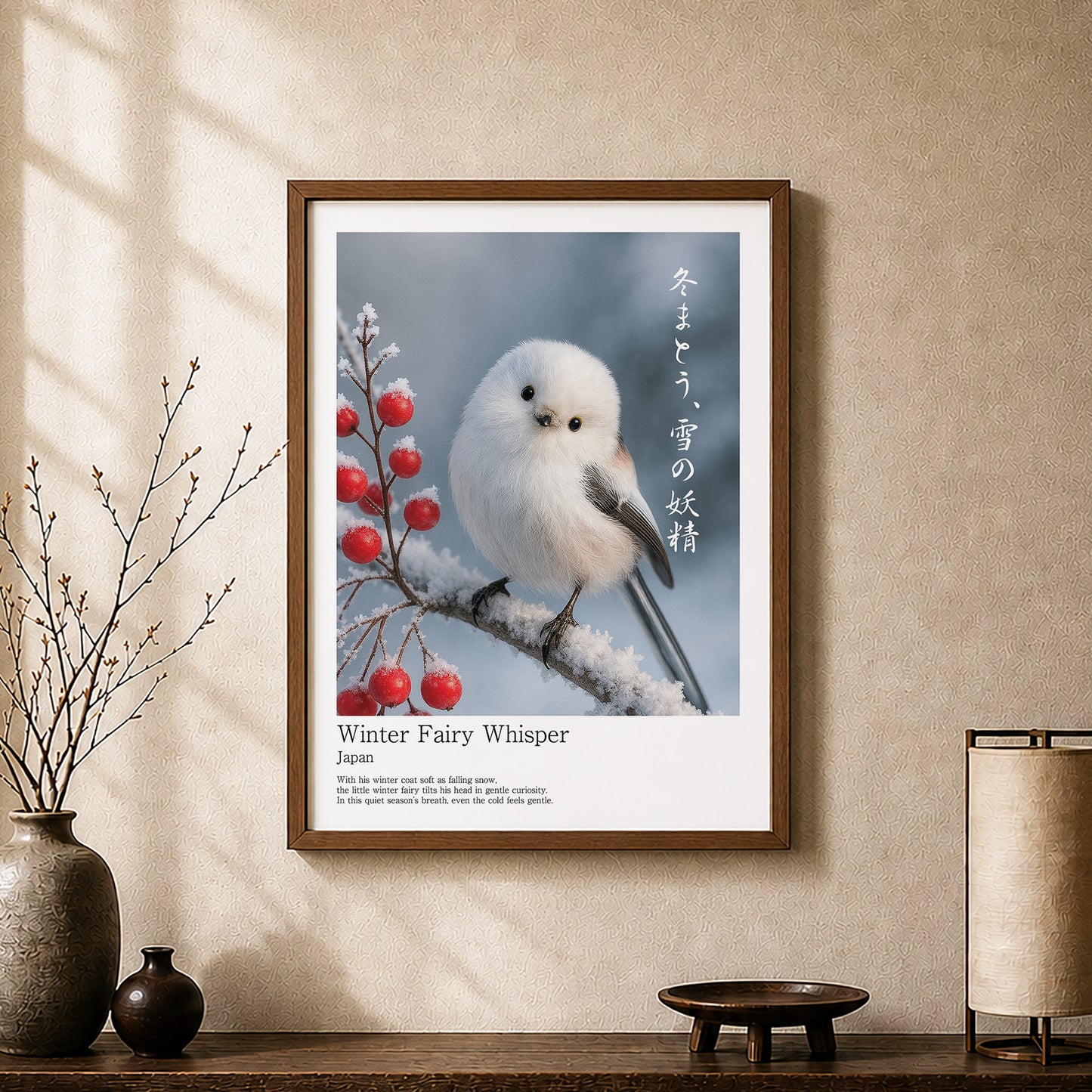 Winter Fairy Whisper – Japanese Shimaenaga Wall Art Print (3:4 Edition)