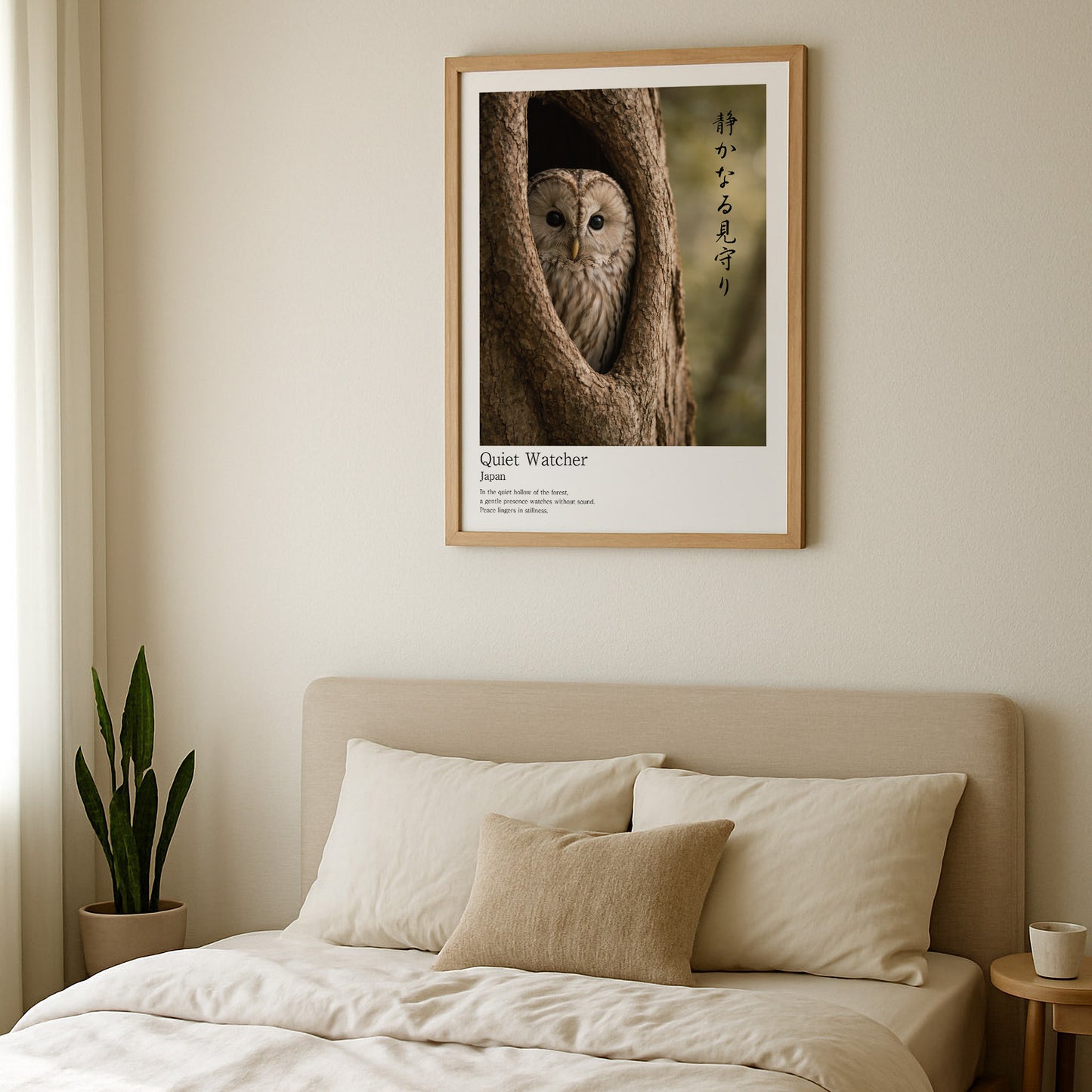 Quiet Watcher – Japanese Owl Wall Art Print (3:4 Edition)