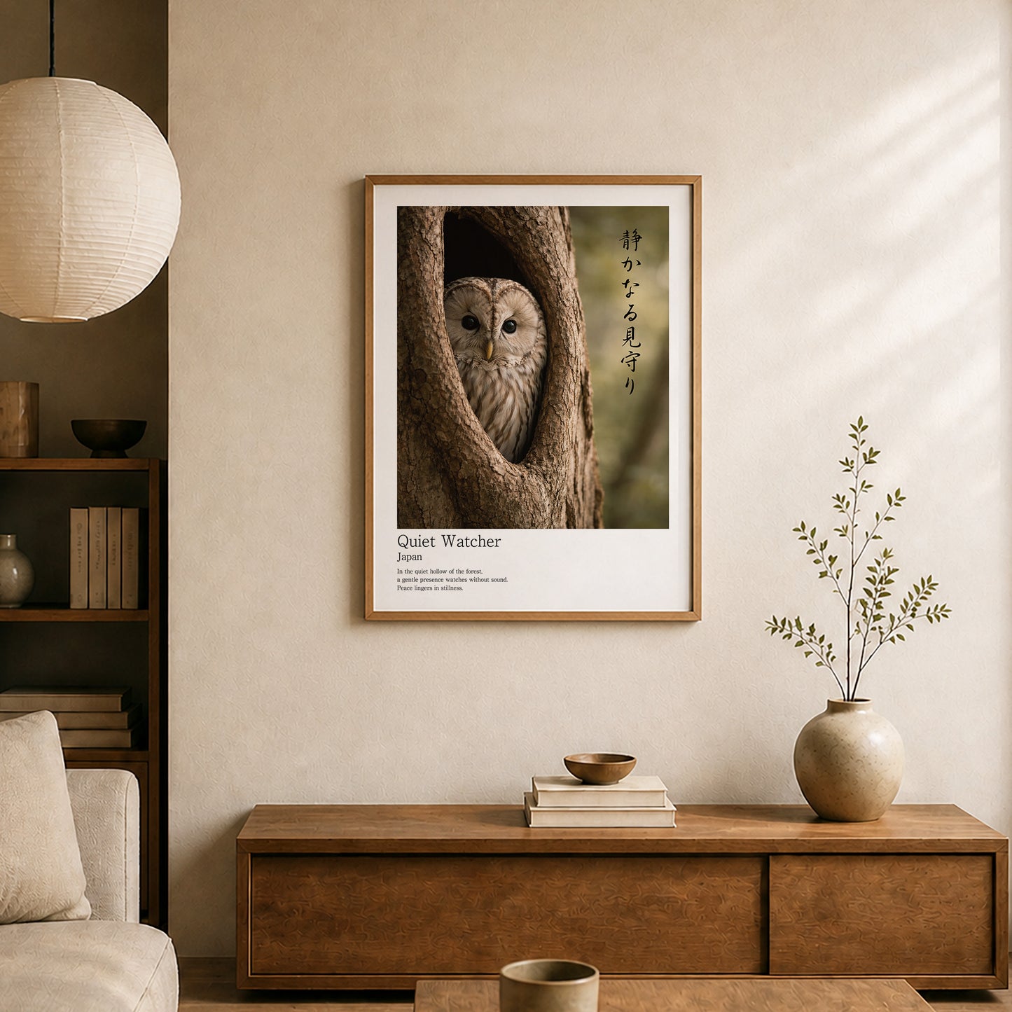 Quiet Watcher – Japanese Owl Wall Art Print (3:4 Edition)
