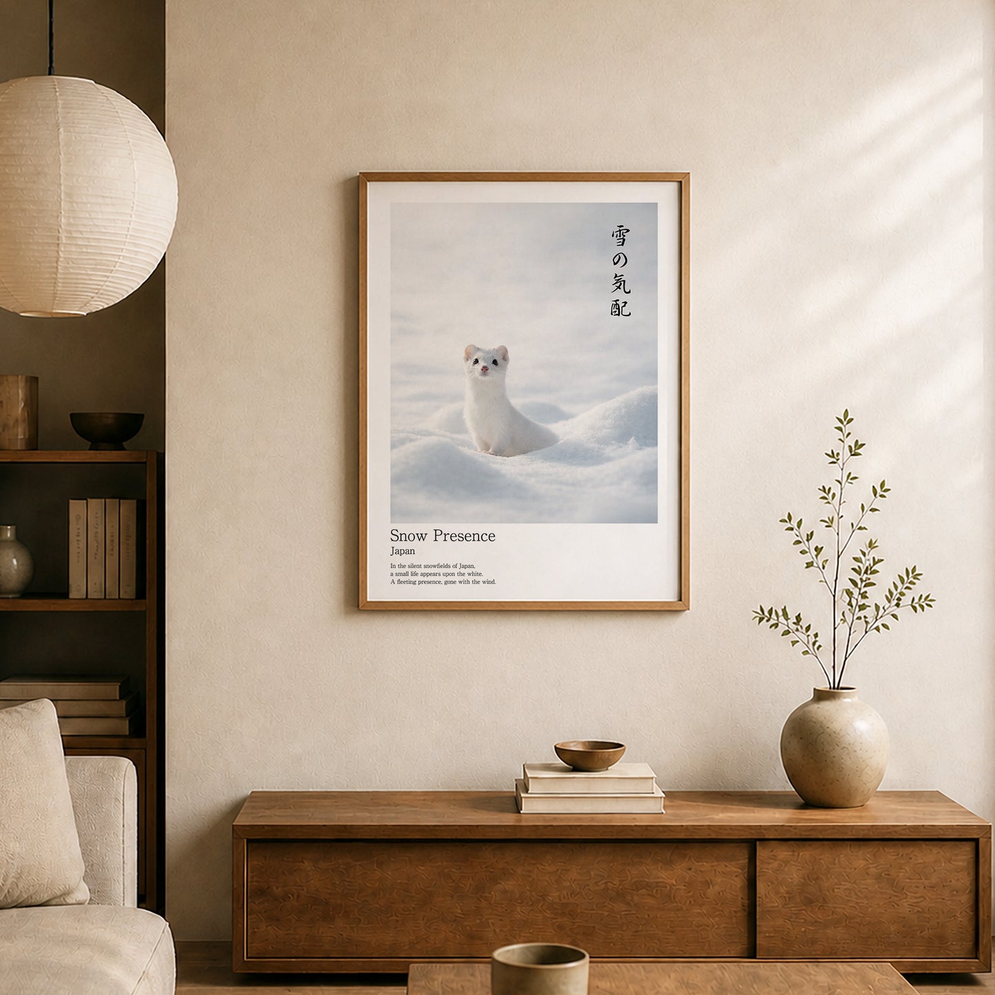 Snow Presence – Japanese Ermine Wall Art Print (3:4 Edition)