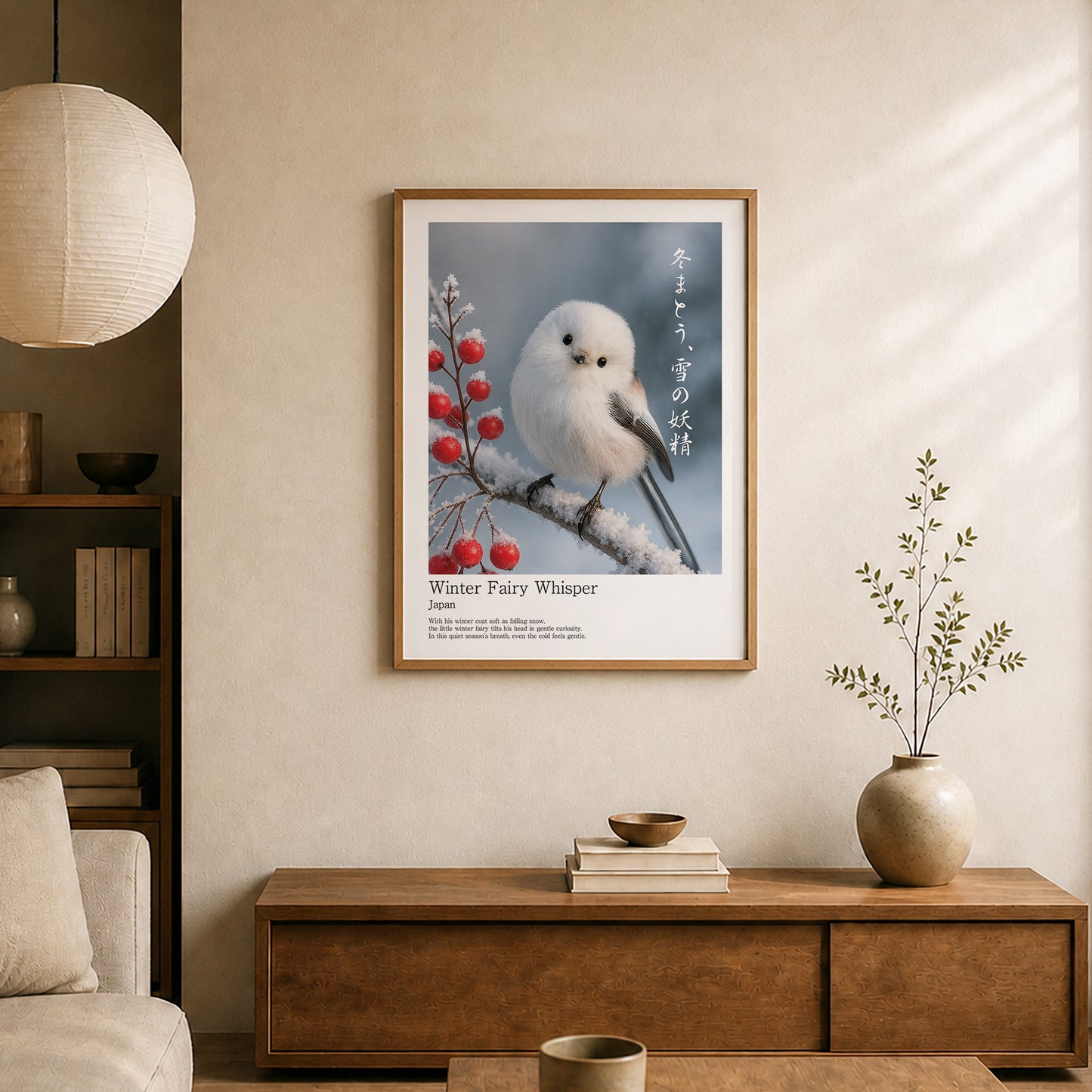 Winter Fairy Whisper – Japanese Shimaenaga Wall Art Print (3:4 Edition)