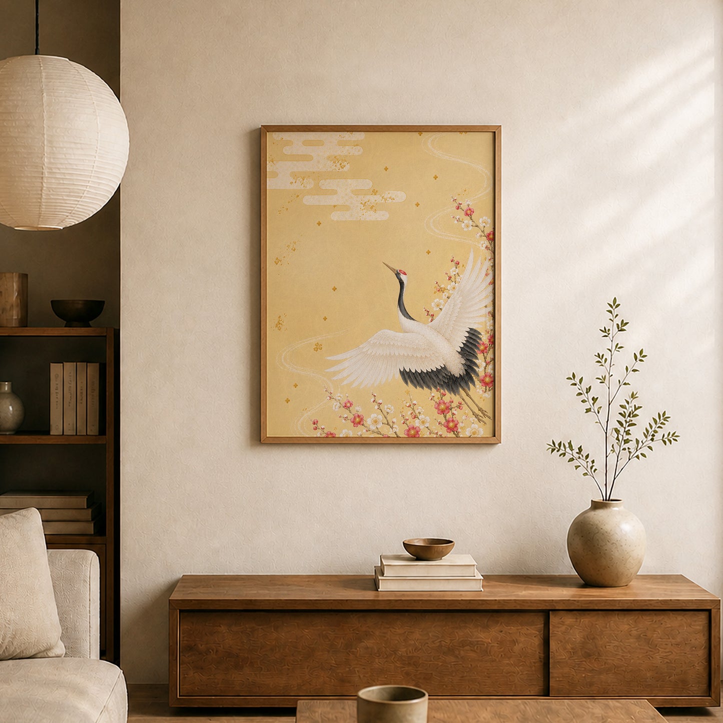 Crane and Plum Blossoms – Japanese Crane Wall Art Print (3:4 Edition)