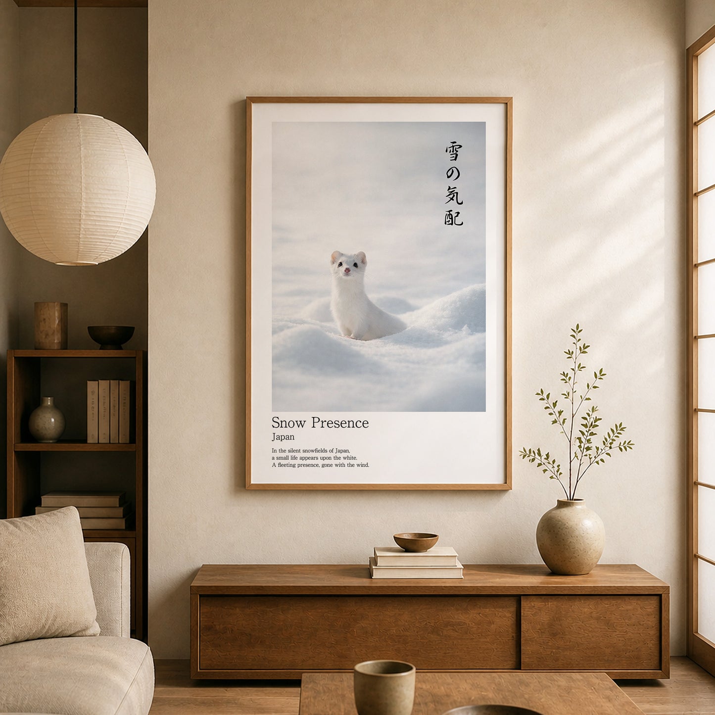 Snow Presence – Japanese Ermine Wall Art Print (2:3 Edition)