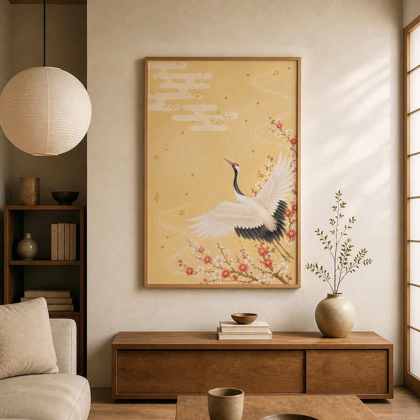 Crane and Plum Blossoms – Japanese Crane Wall Art Print (2:3 Edition)