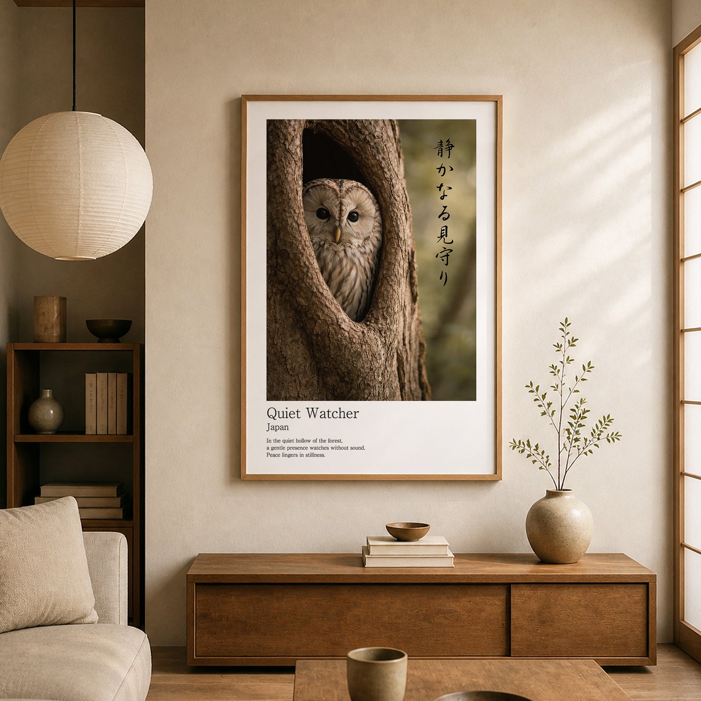 Quiet Watcher – Japanese Owl Wall Art Print (2:3 Edition)