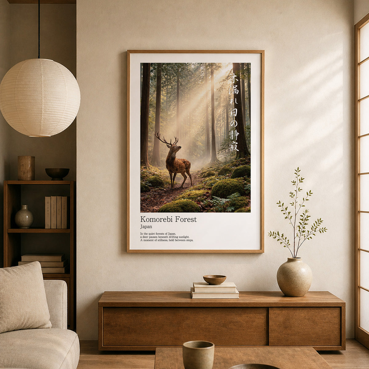 Japanese Deer in Cedar Forest – Serene Sika Deer Wall Art Print (2:3 Edition)