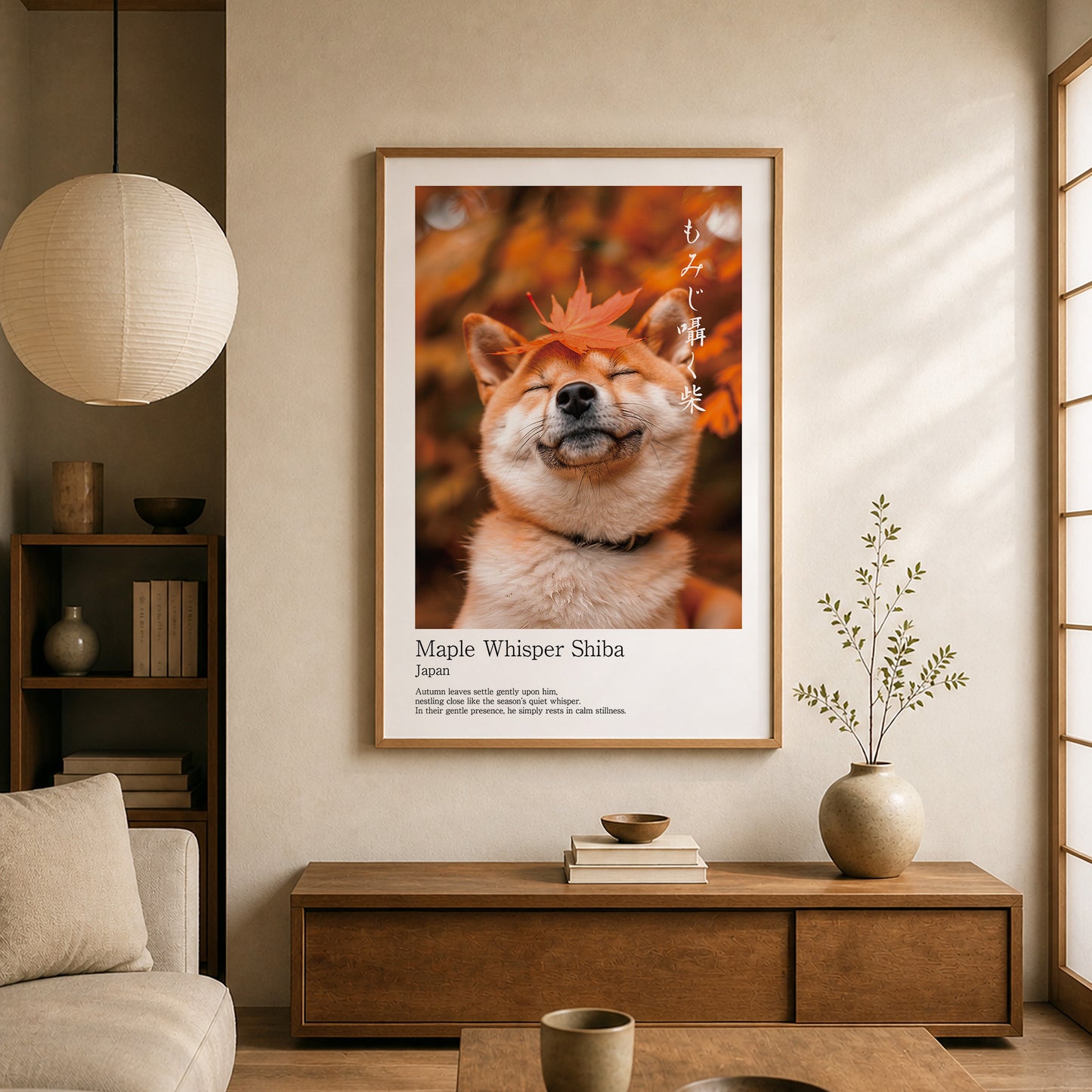 Japanese Shiba Inu Autumn Art – Maple Zen Dog Print, Minimalist Japandi Wall Decor (2:3 Edition)