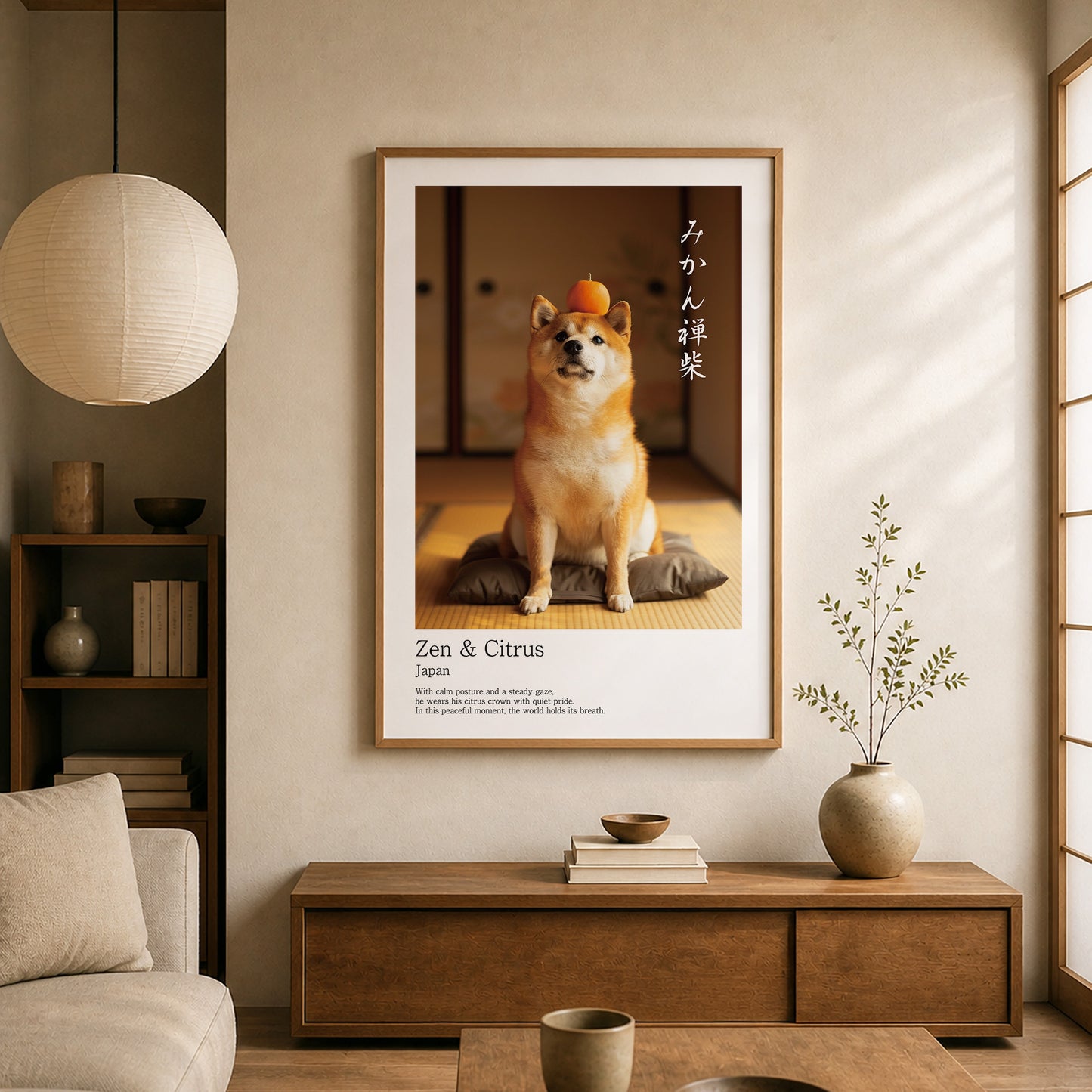 Japanese Shiba Inu Art Print – Zen & Citrus, Minimalist Japandi Dog Wall Decor (2:3 Edition)