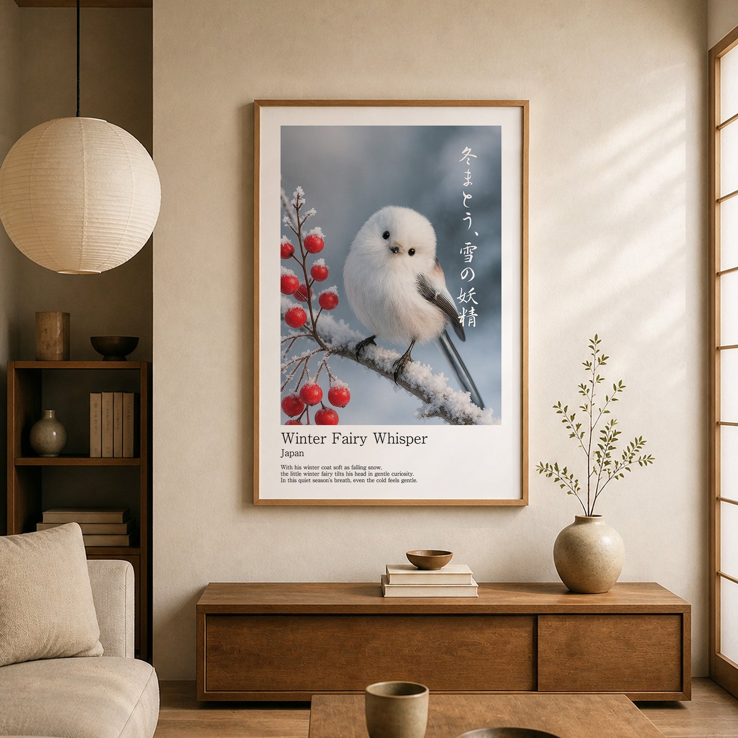 Winter Fairy Whisper – Japanese Shimaenaga Wall Art Print (2:3 Edition)