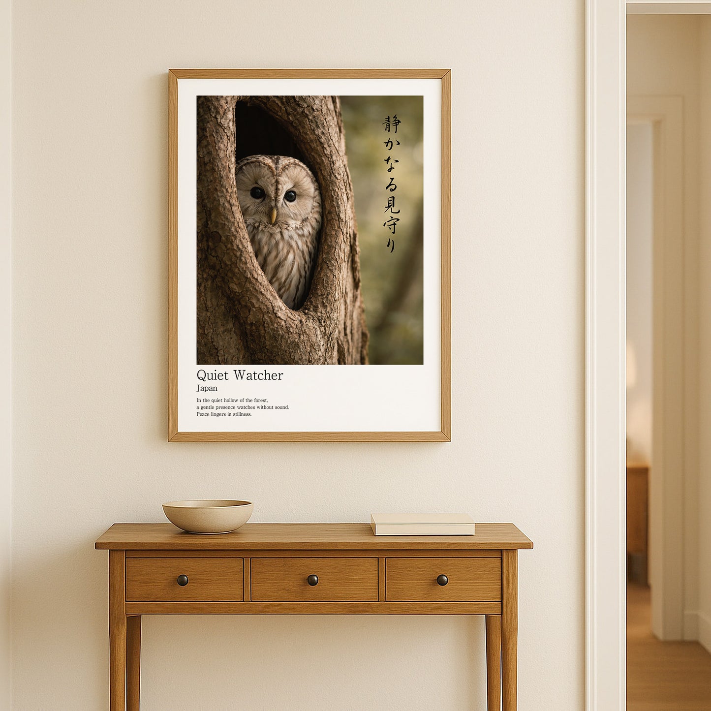 Quiet Watcher – Japanese Owl Wall Art Print (3:4 Edition)