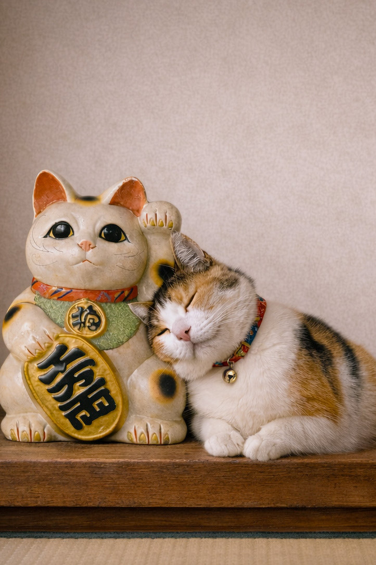 Japanese lucky cat (Maneki Neko) illustration inspired by inviting happiness and gentle symbolism