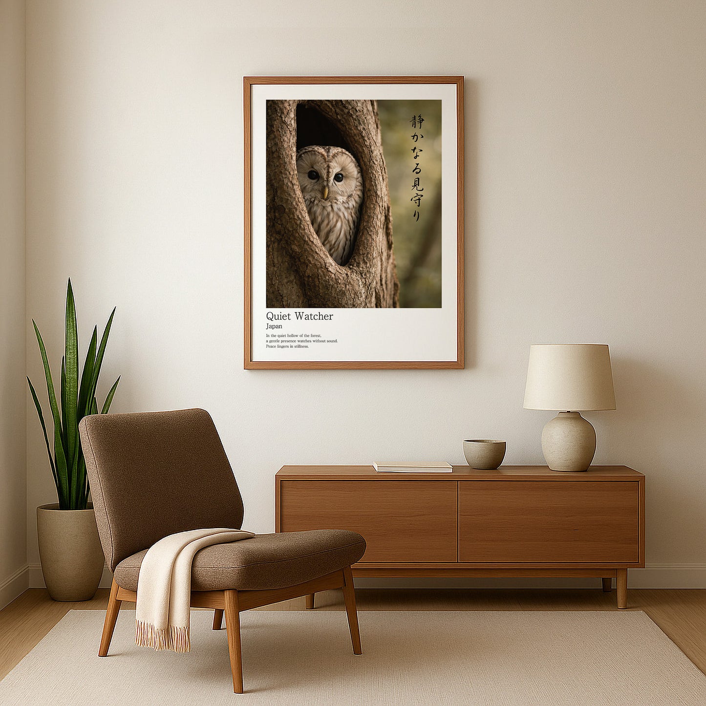 Quiet Watcher – Japanese Owl Wall Art Print (3:4 Edition)