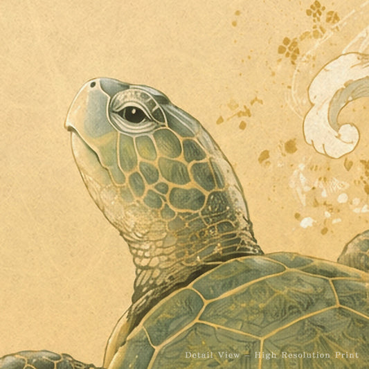 Turtle and Pine Waves – Japanese Turtle Wall Art Print (2:3 Edition)