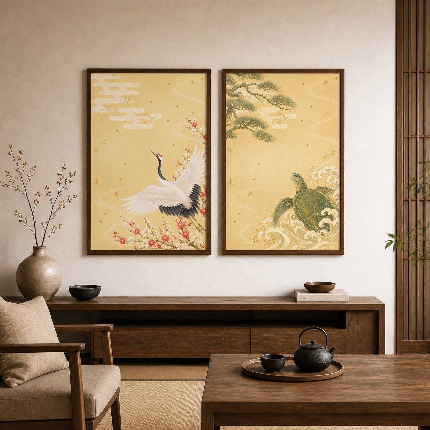 Crane and Plum Blossoms – Japanese Crane Wall Art Print (2:3 Edition)