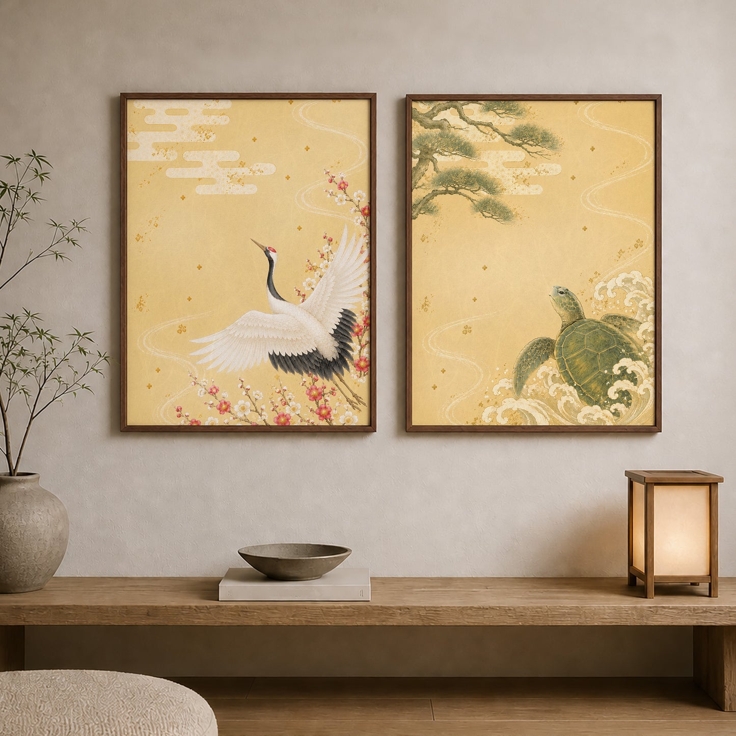 Crane and Plum Blossoms – Japanese Crane Wall Art Print (3:4 Edition)